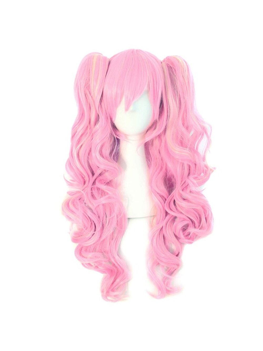 Women's Blonde Pink Synthetic Lolita Long Curly Clip On Ponytails Cosplay Wigs